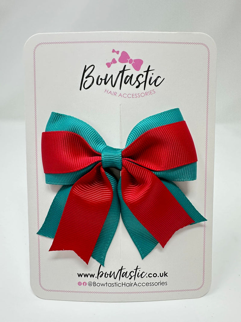 3 Inch Layer Tail Bow - Jade Green & Red