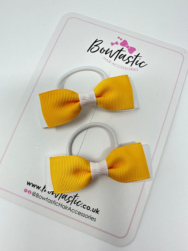 2.5 Inch Thin Style Bows Thin Elastic - Yellow Gold & White - 2 Pack