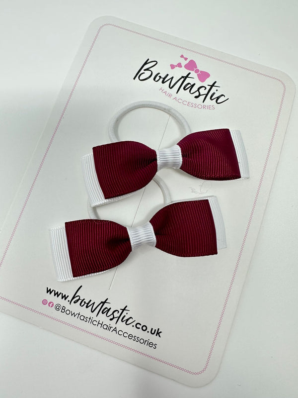 2.5 Inch Thin Style Bows Thin Elastic - Wine & White - 2 Pack