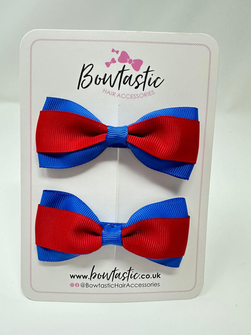 3 Inch Thin Tuxedo Bows - Royal Blue & Red - 2 Pack