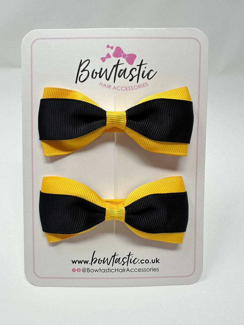 3 Inch Thin Tuxedo Bows - Black & Yellow Gold - 2 Pack