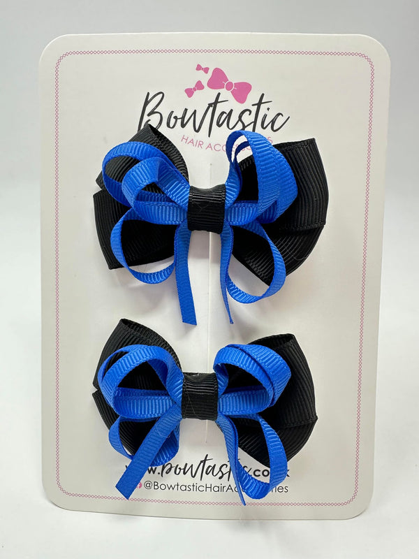 2.5 Inch Bows - Royal Blue & Black - 2 Pack