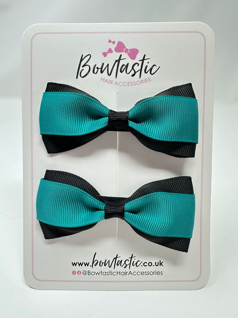 3 Inch Thin Tuxedo Bows - Jade Green & Black - 2 Pack