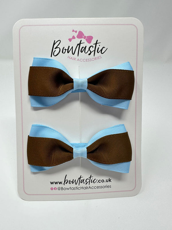 3 Inch Thin Tuxedo Bows - Turftan & Blue Topaz - 2 Pack