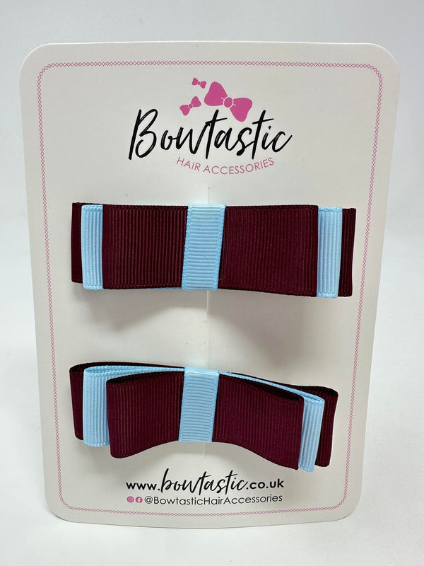 3 Inch Slide Bows - Burgundy & Blue Topaz - 2 Pack