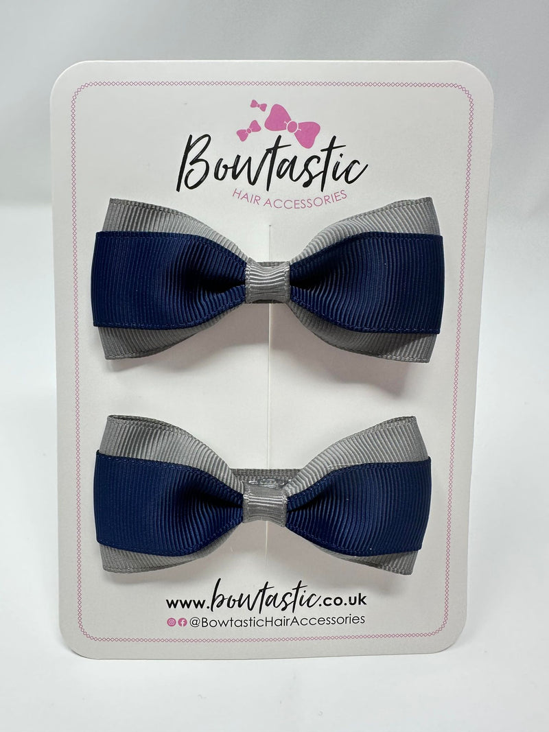 3 Inch Thin Tuxedo Bows - Navy & Metal Grey - 2 Pack