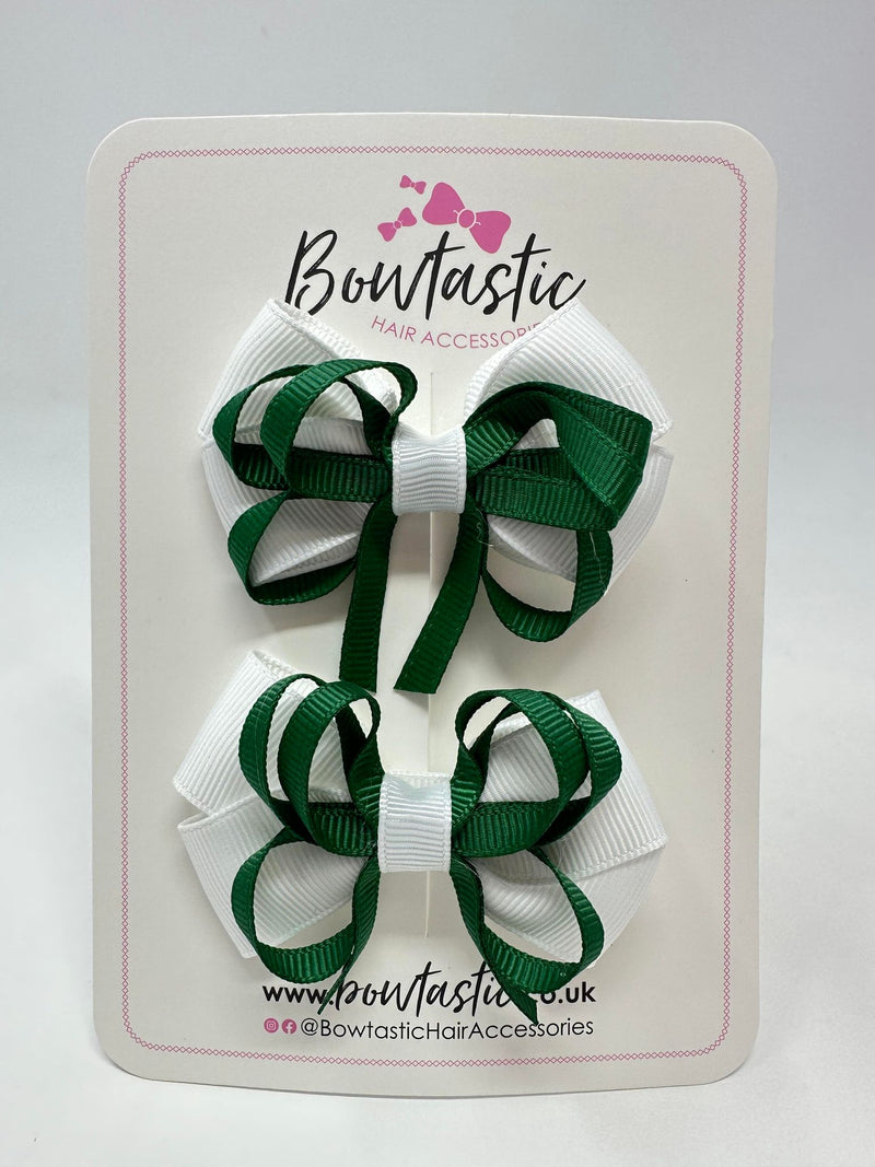 2.5 Inch Bows - White & Forest Green - 2 Pack