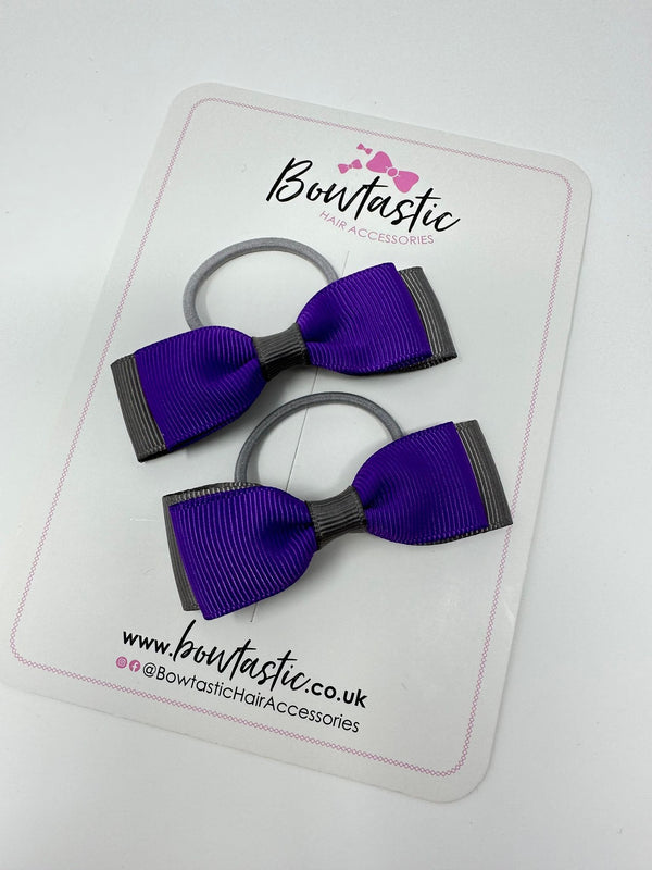 2.5 Inch Thin Style Bows Thin Elastic - Purple & Metal Grey - 2 Pack