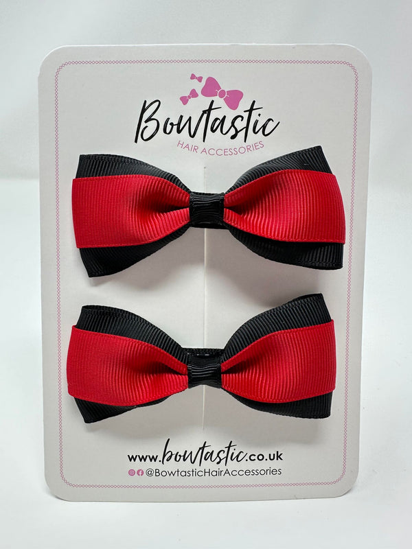 3 Inch Thin Tuxedo Bows - Red & Black - 2 Pack