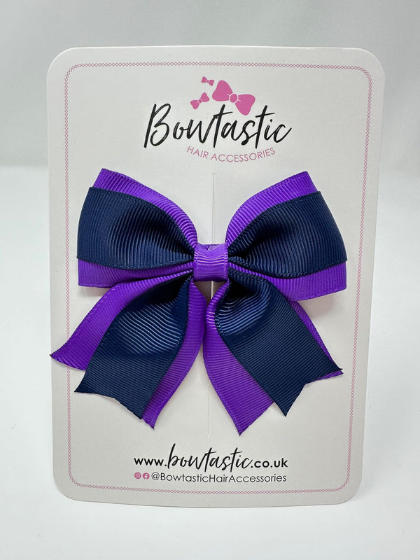 3 Inch Layer Tail Bow - Purple & Navy