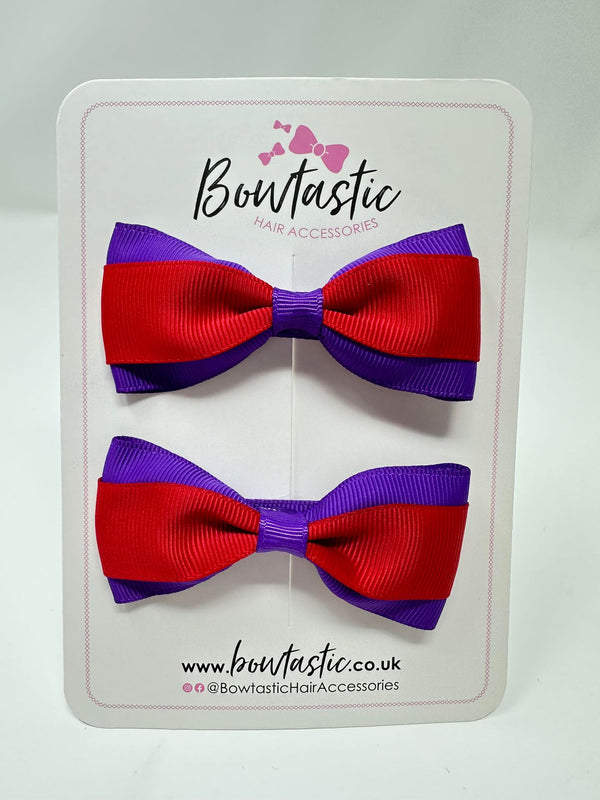 3 Inch Thin Tuxedo Bows - Purple & Red - 2 Pack