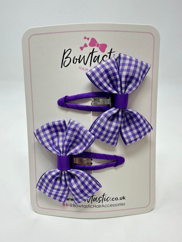 2.5 Inch Butterfly Snap Clips - Purple Gingham - 2 Pack