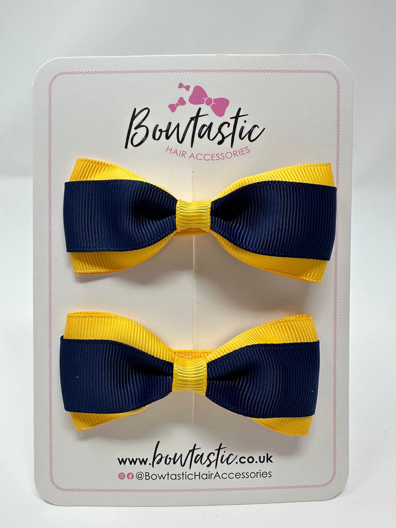 3 Inch Thin Tuxedo Bows - Navy & Yellow Gold - 2 Pack