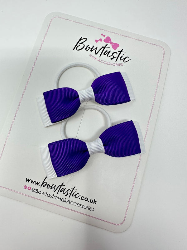 2.5 Inch Thin Style Bows Thin Elastic - Purple & White - 2 Pack