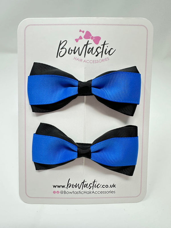 3 Inch Thin Tuxedo Bows - Royal Blue & Black - 2 Pack