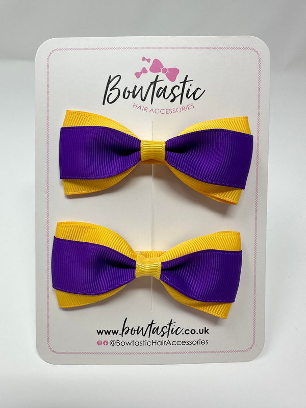 3 Inch Thin Tuxedo Bows - Purple & Yellow Gold - 2 Pack