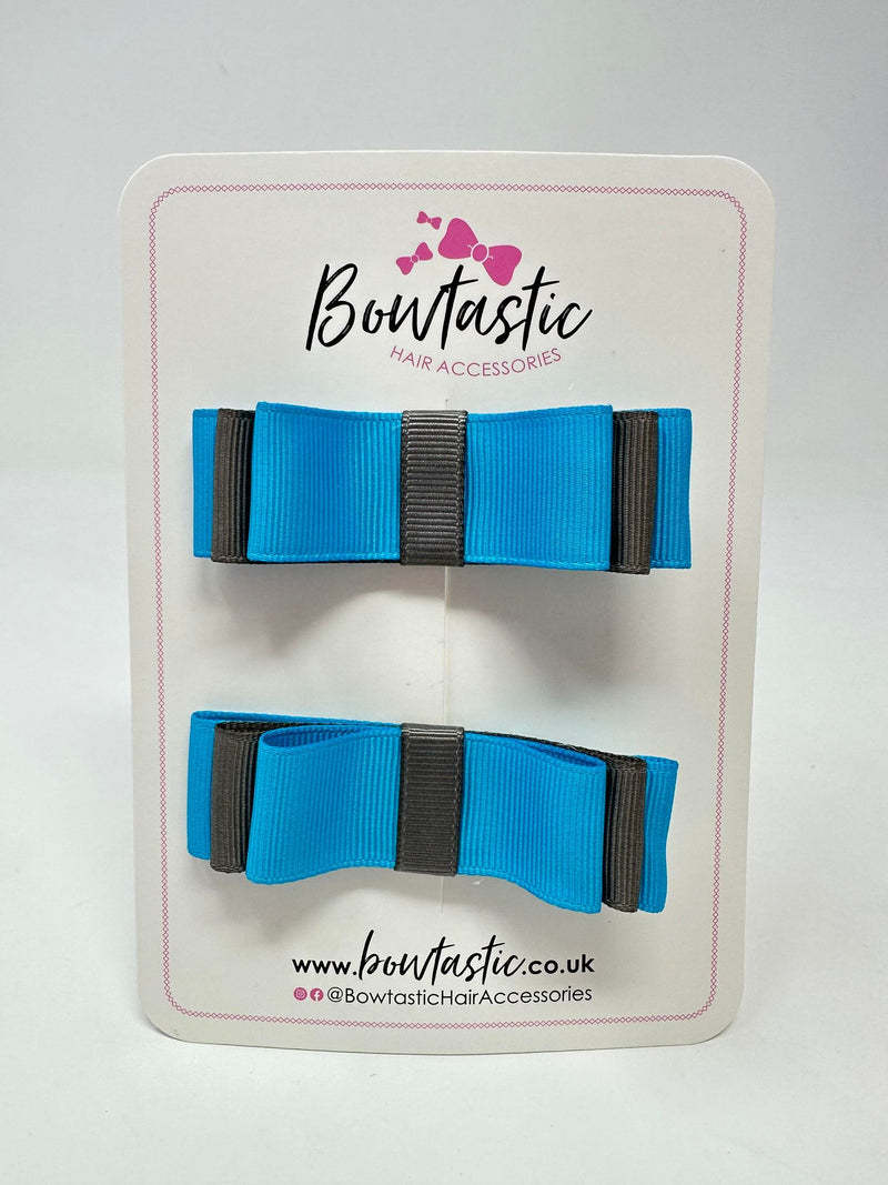 3 Inch Slide Bows - Turquoise & Metal Grey - 2 Pack