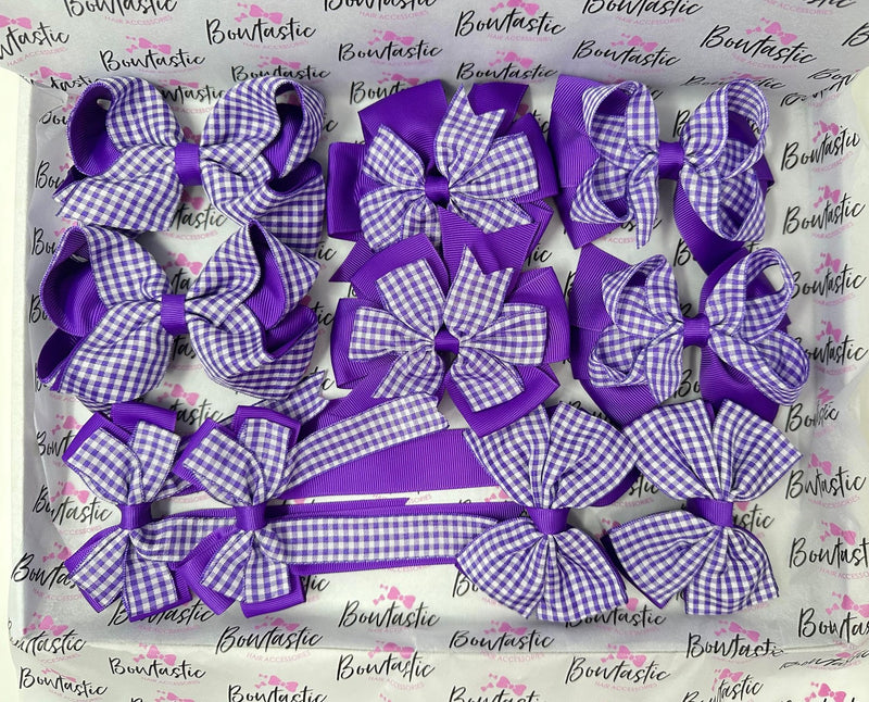 School Bundle - 5 Matching Pairs - Purple Gingham