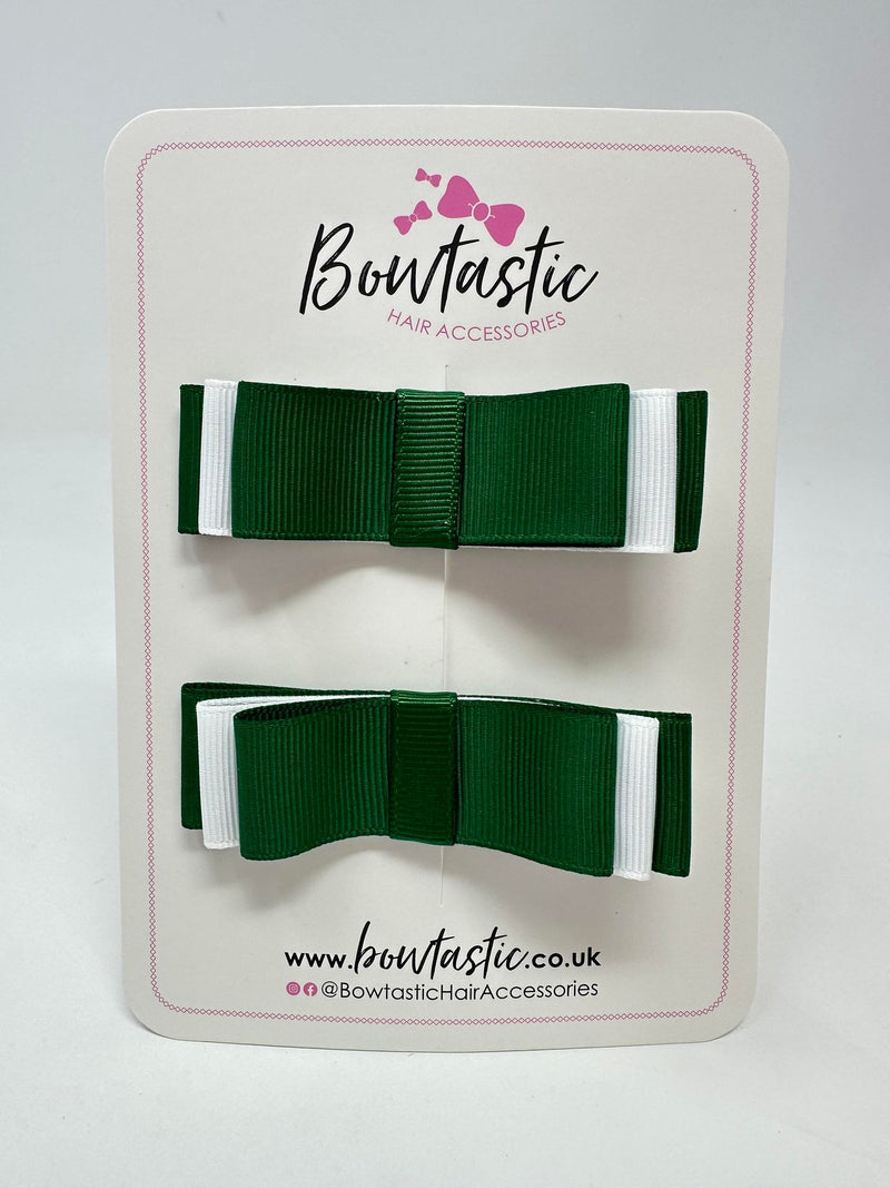 3 Inch Slide Bows - Forest Green & White - 2 Pack