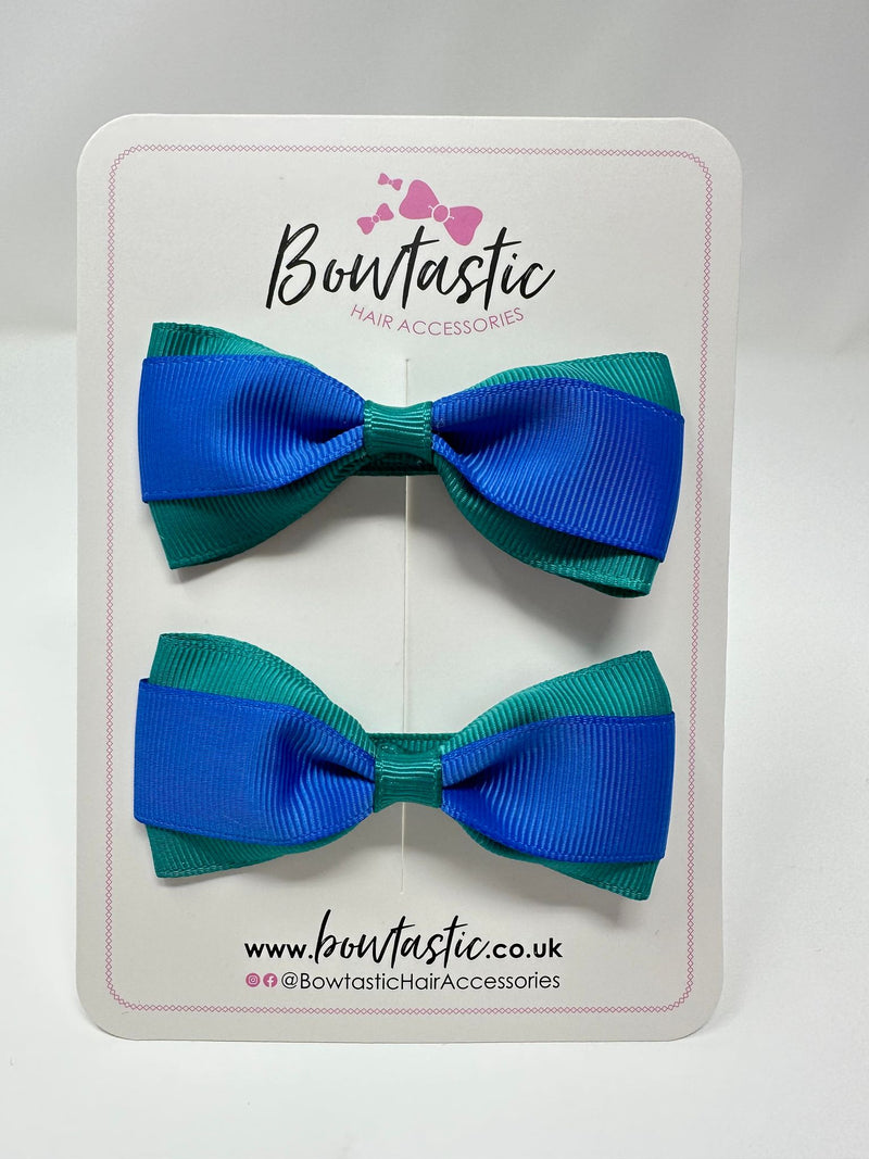 3 Inch Thin Tuxedo Bows - Royal Blue & Jade Green - 2 Pack