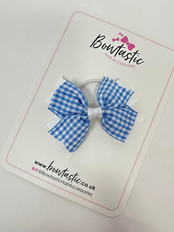 3 Inch 2 Layer Bow Thin Elastic - Blue & White Gingham