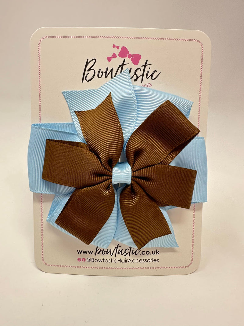 4 Inch Double Pinwheel Bow - Turftan & Blue Topaz