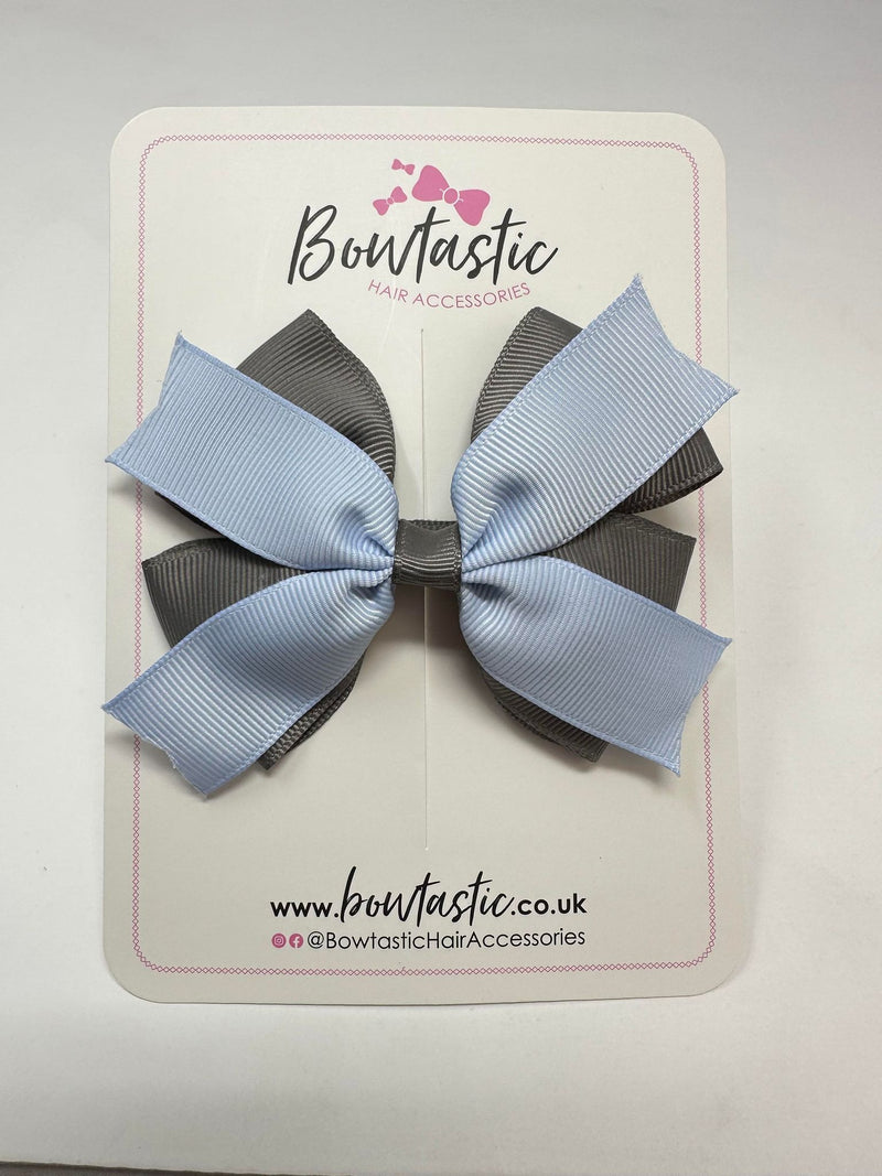 3.5 Inch 2 Layer Bow - Bluebell & Metal Grey