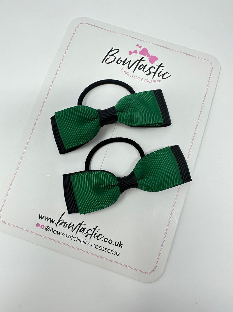 2.5 Inch Thin Style Bows Thin Elastic - Forest Green & Black - 2 Pack