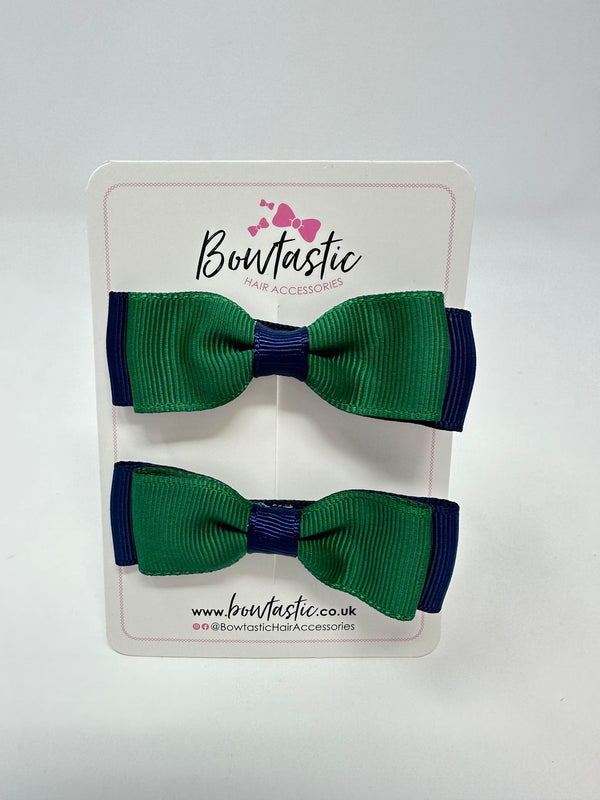 2.75 Inch Flat Bows - Forest Green & Navy - 2 Pack