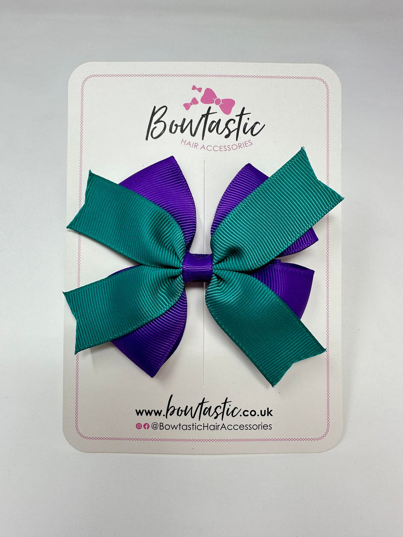 3.5 Inch 2 Layer Bow - Jade Green & Purple