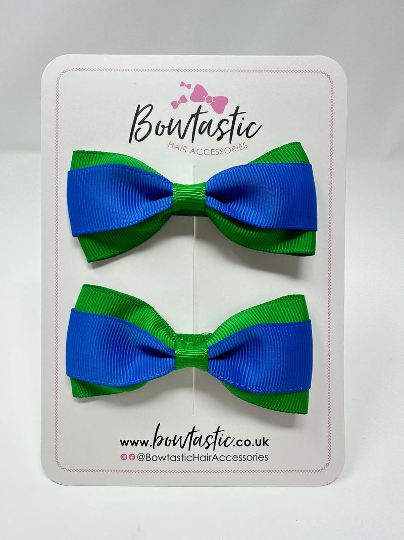 3 Inch Thin Tuxedo Bows - Emerald Green & Royal Blue - 2 Pack