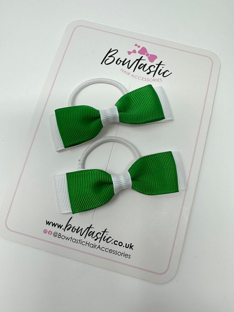 2.5 Inch Thin Style Bows Thin Elastic - Emerald Green & White - 2 Pack