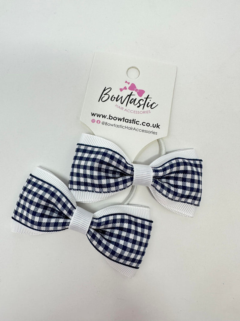 3 Inch Tuxedo Bow Thin Elastic - Navy & White Gingham - 2 Pack