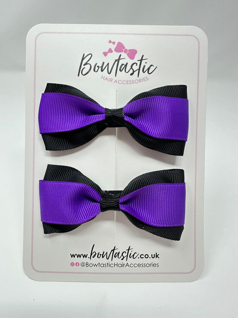 3 Inch Thin Tuxedo Bows - Purple & Black - 2 Pack