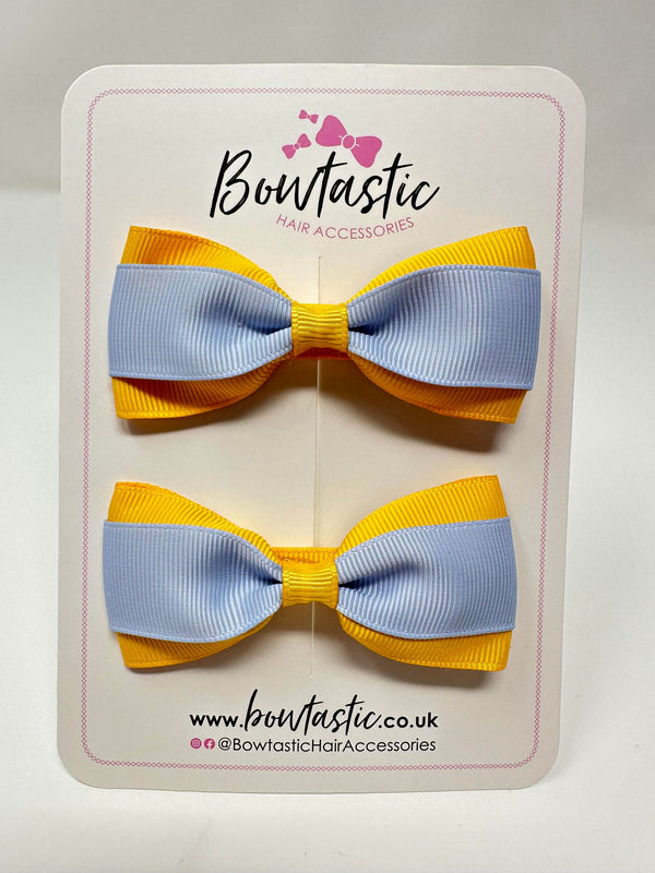 3 Inch Thin Tuxedo Bows - Bluebell & Yellow Gold - 2 Pack