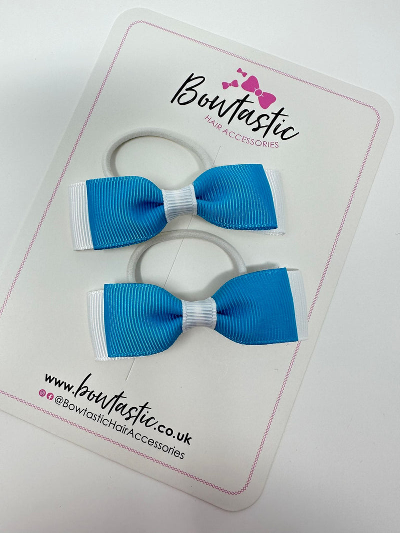 2.5 Inch Thin Style Bows Thin Elastic - Turquoise & White - 2 Pack