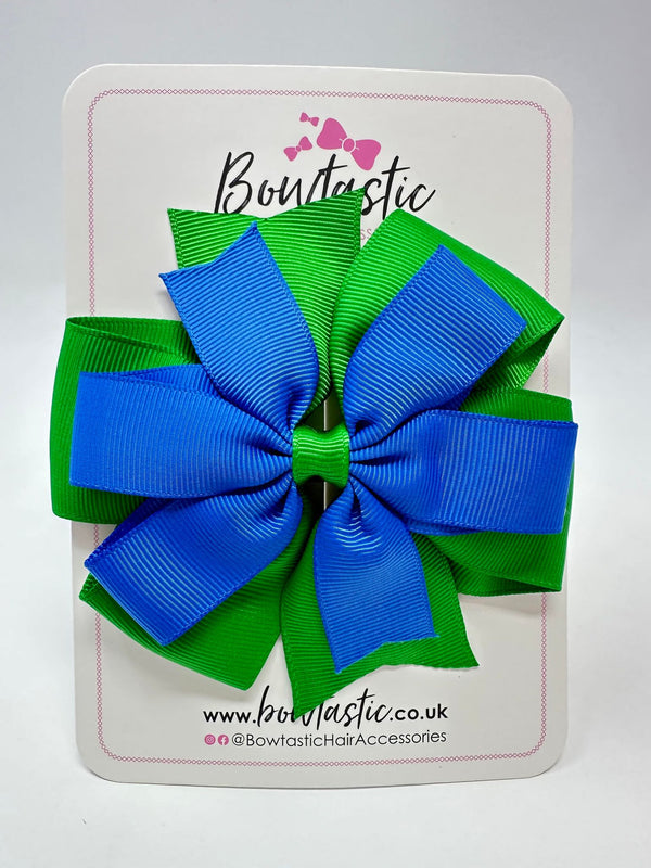 4 Inch Double Pinwheel Bow - Royal Blue & Emerald Green