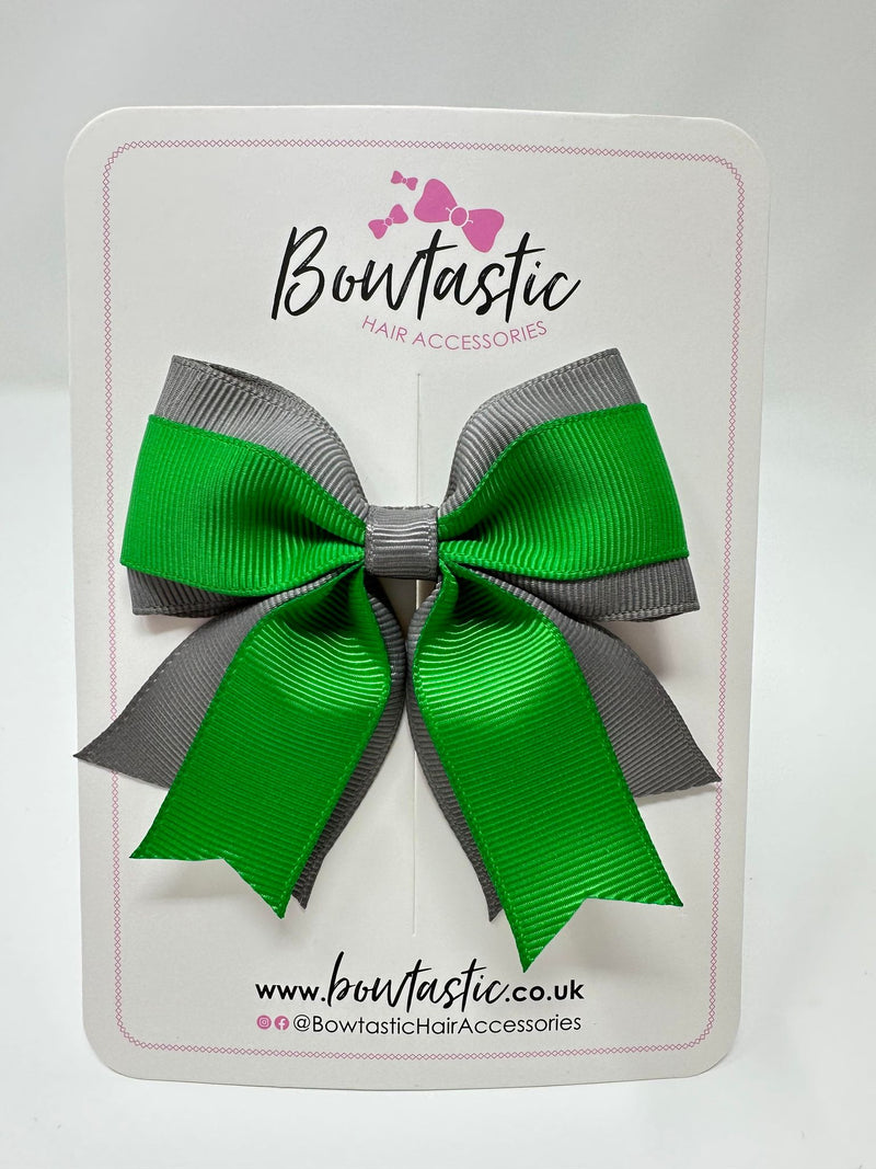 3 Inch Layer Tail Bow - Emerald Green & Metal Grey