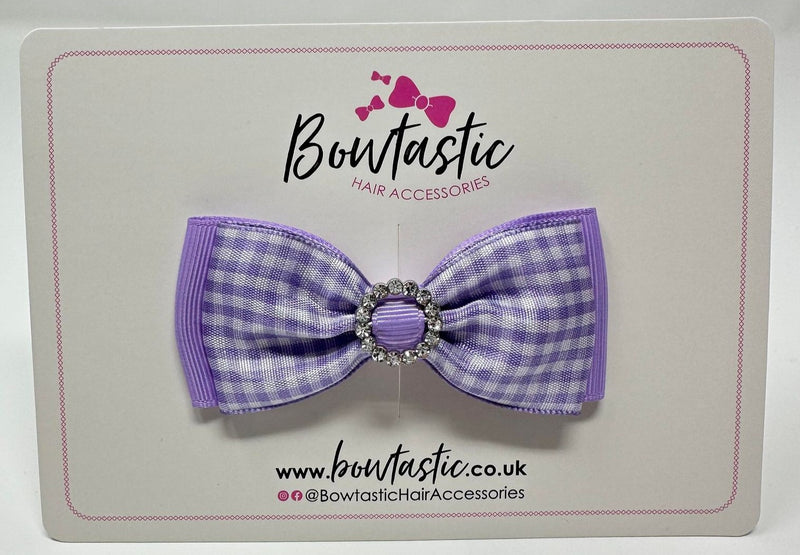 3 Inch Gem Bow - Lilac Gingham