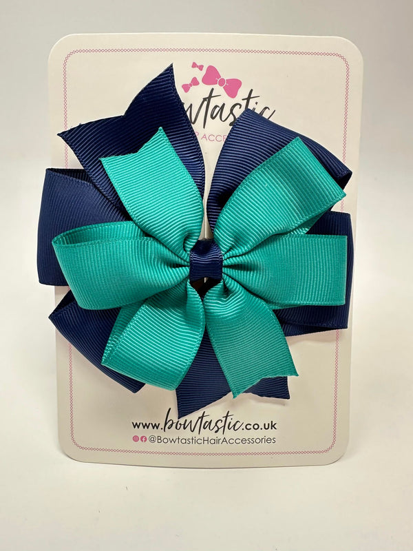 4 Inch Double Pinwheel Bow - Jade Green & Navy