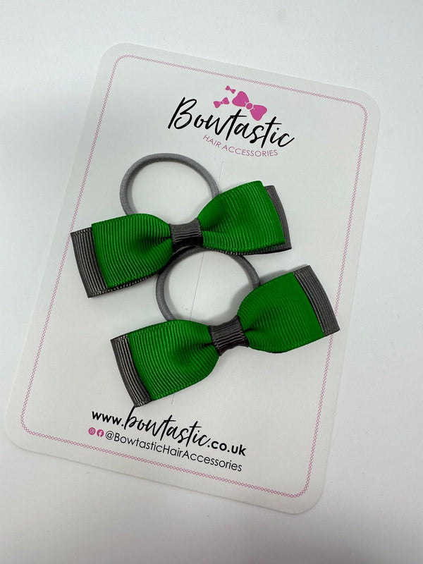 2.5 Inch Thin Style Bows Thin Elastic - Emerald Green & Metal Grey - 2 Pack