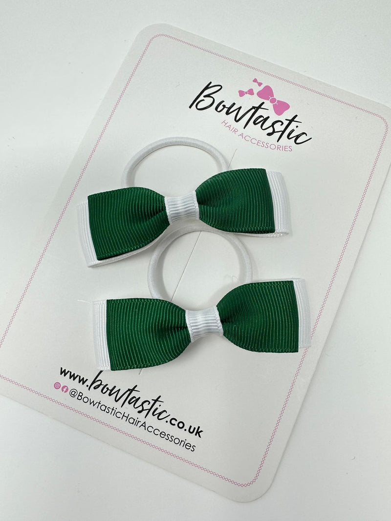 2.5 Inch Thin Style Bows Thin Elastic - Forest Green & White - 2 Pack