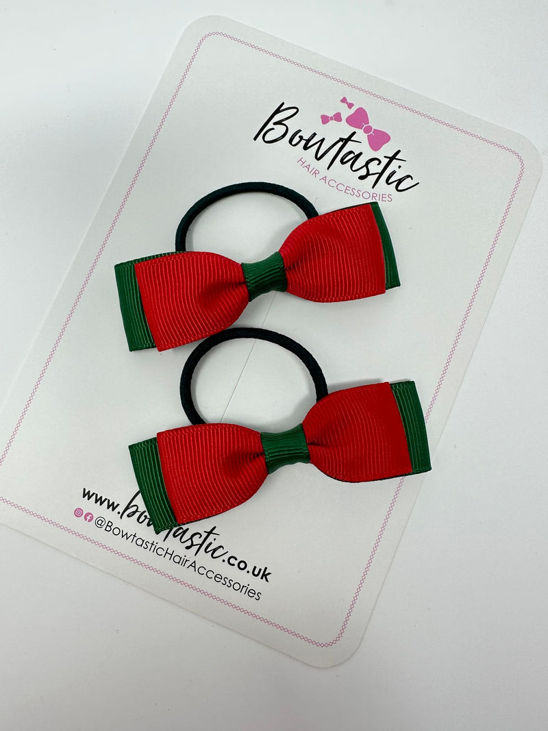 2.5 Inch Thin Style Bows Thin Elastic - Forest Green & Red - 2 Pack