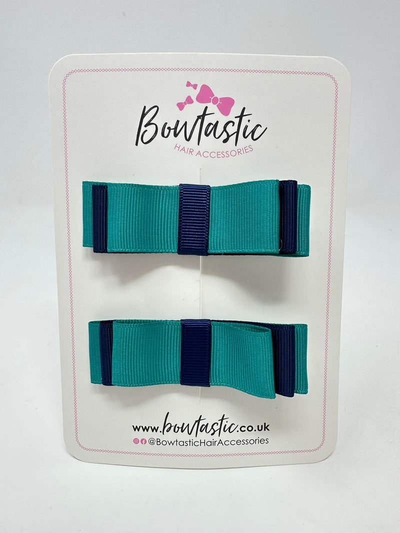 3 Inch Slide Bows - Jade Green & Navy - 2 Pack