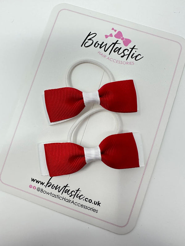 2.5 Inch Thin Style Bows Thin Elastic - Red & White - 2 Pack