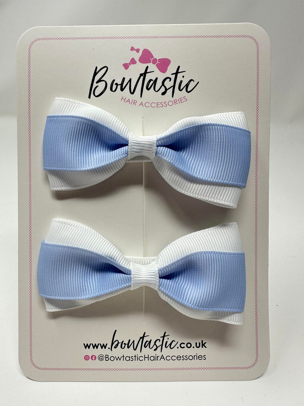 3 Inch Thin Tuxedo Bows - Bluebell & White - 2 Pack