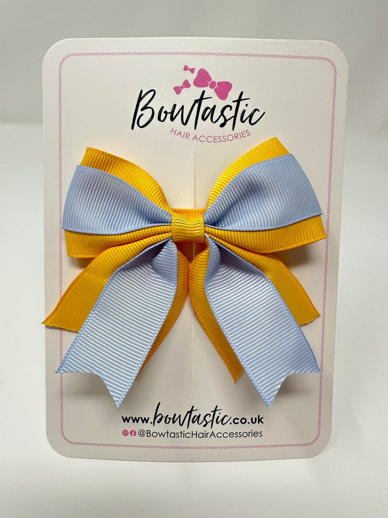 3 Inch Layer Tail Bow - Bluebell & Yellow Gold