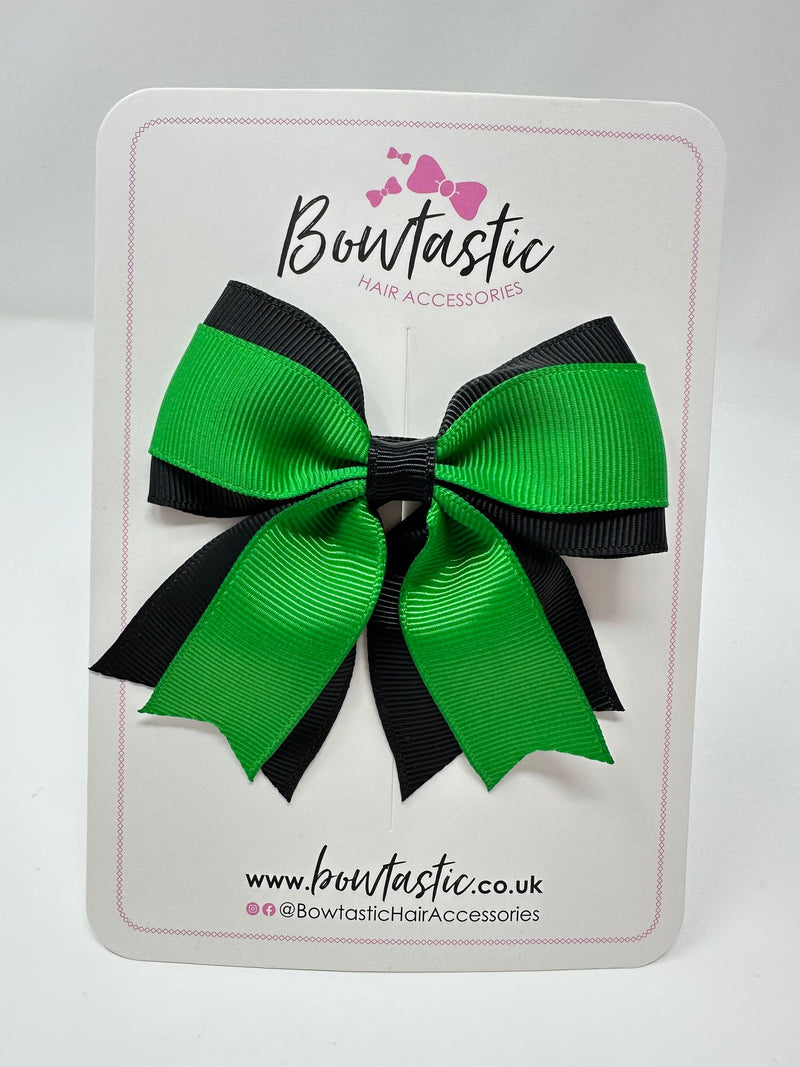 3 Inch Layer Tail Bow - Emerald Green & Black