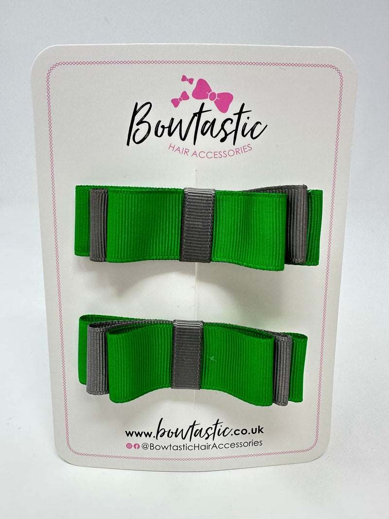 3 Inch Slide Bows - Emerald Green & Metal Grey - 2 Pack