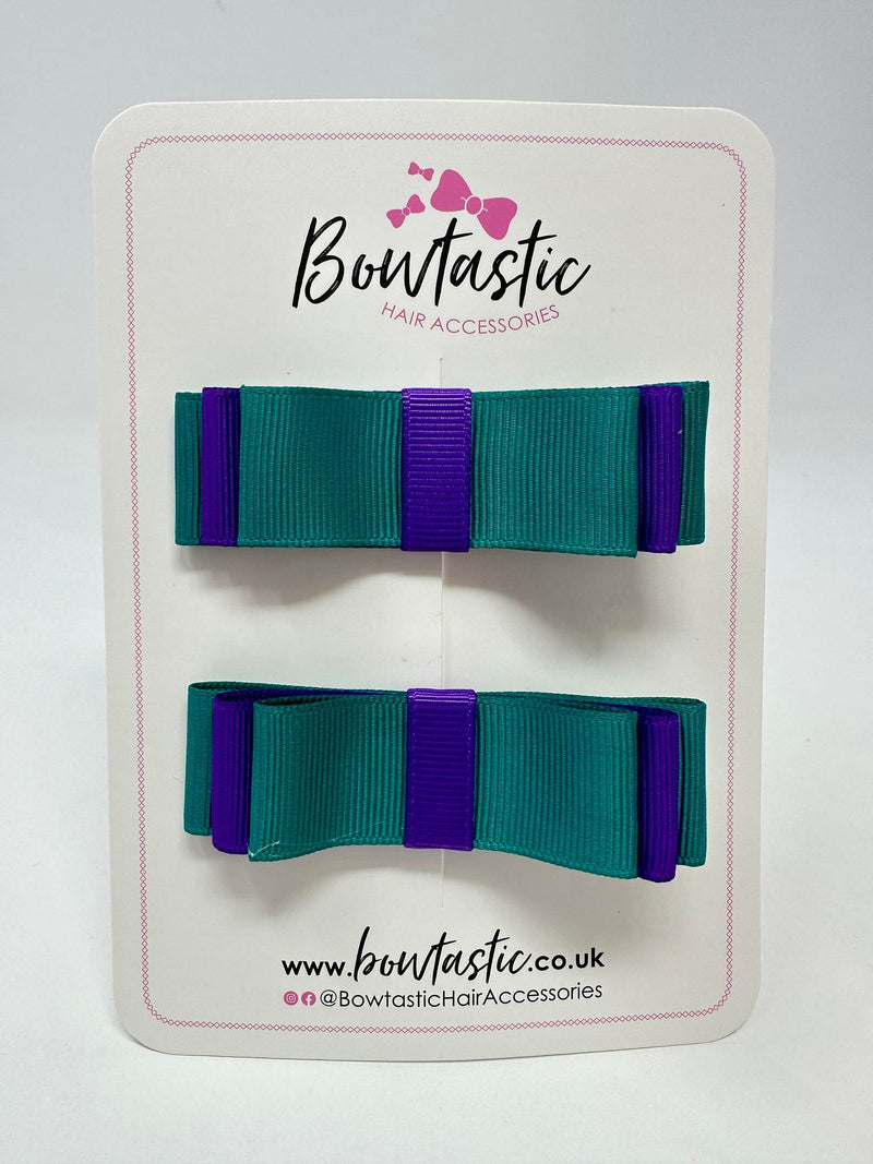 3 Inch Slide Bows - Jade Green & Purple - 2 Pack